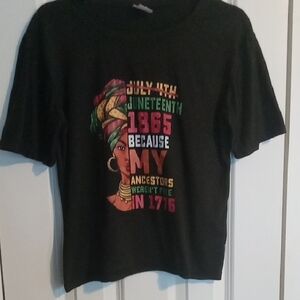 Women's Black Graphic Juneteenth Patriotic Tee with Colorful Print